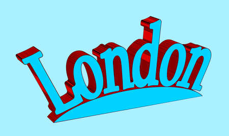 Text spelling the word London in red and blue shades