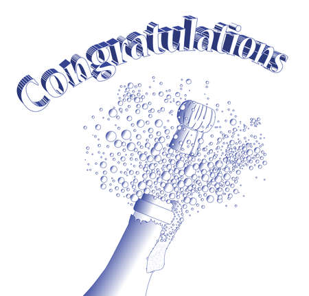 Congratulations Champagne  bottle being opened with froth and bubbles over a white backgroundのイラスト素材