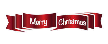 A Merry Christmas red ribbon banner set over a white backgroundのイラスト素材