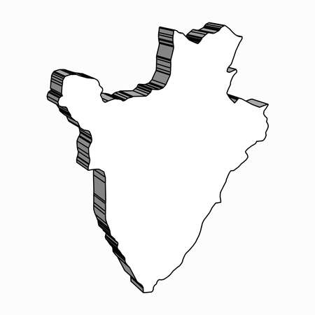 Burundi 3D outline silhouette map in black over a white backgroundのイラスト素材