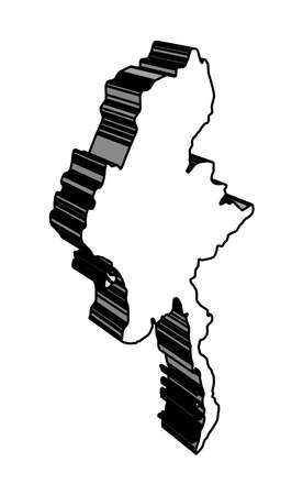 Myanmar outline 3D silhouette map in black over a white background Burmaのイラスト素材