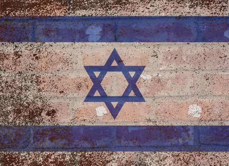 The flag of Israel in blue and white with grunge effect painted onto an old brick wallの写真素材
