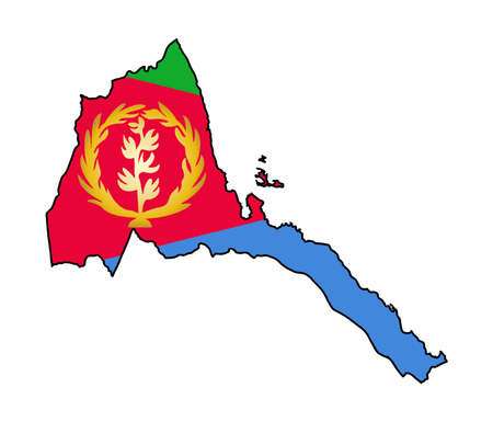 Eritrea the African country in flag cutout silhouette outline set over a white backgroundのイラスト素材