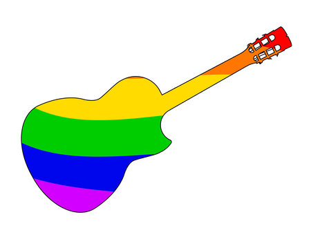 A typical Flamenco Spanish acoustic guitar isolated over a rainbow LGBT waving flagのイラスト素材