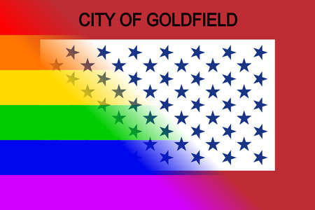 The flag of the city of Goldfield in Colorado USA set with the LGBT rainbowのイラスト素材