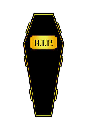A black silhouette coffin with a R.i.P. plate isolated on a white backgroundのイラスト素材