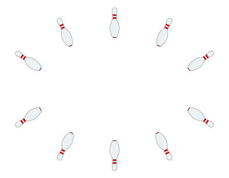Ten pins set out as a ten pin background over a white backdropのイラスト素材