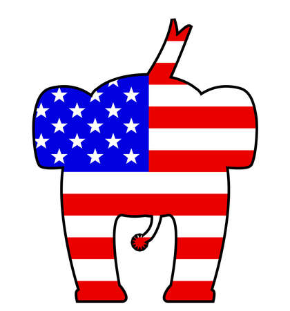 Stars and Stripes Republican elephant in silhouette set over a white backgroundのイラスト素材