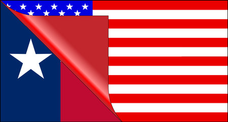 The Stars and Stripes flag in red white and blue with the Texas state flag below a curlのイラスト素材