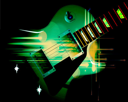 Close up of a rock and roll guitar in woth flashes as a backgroundの写真素材