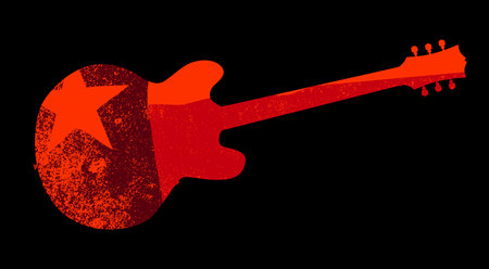 A Texas flag seen through an electric guitar outline on blackの写真素材