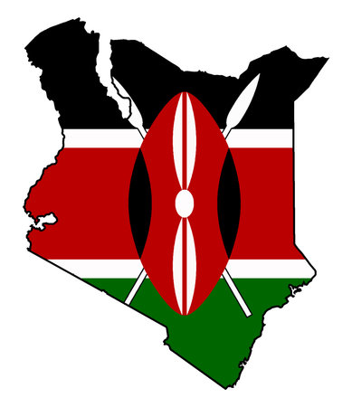 Outline silhouette flag map of the African country of Kenya isolated over a white backgroundのイラスト素材