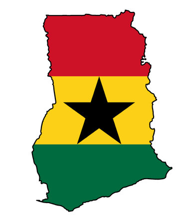 Silhouette outline Flag map of the African country of Ghana isolated over a white backgroundのイラスト素材