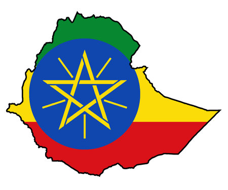 Ethiopia outline silhouette flag map over a white backgroundのイラスト素材