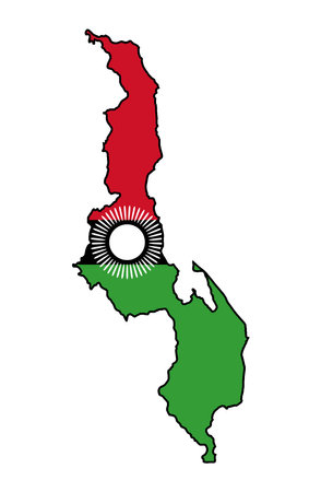 Malawi outline silhouette map over a white background with flag icons insetのイラスト素材