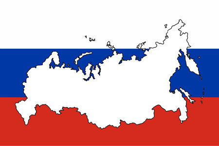 Modern red white and blue stripes of a Russian flag set with the map of Russiaのイラスト素材