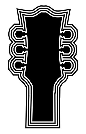 A traditional guitar headstock abstract in black and white silhouetteのイラスト素材