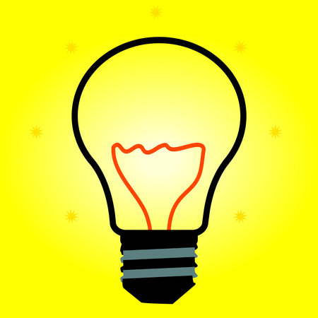 A cartoon style light bulb over a yellow backgroundのイラスト素材
