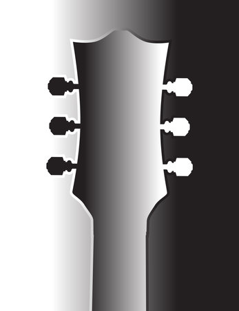 A traditional guitar headstock in black and white faded silhouetteのイラスト素材