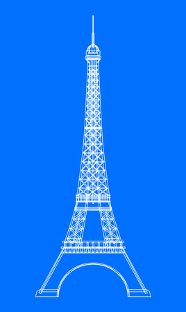 Scetch drawing of the Eiffel Tower in Paris France in blueprint styleのイラスト素材