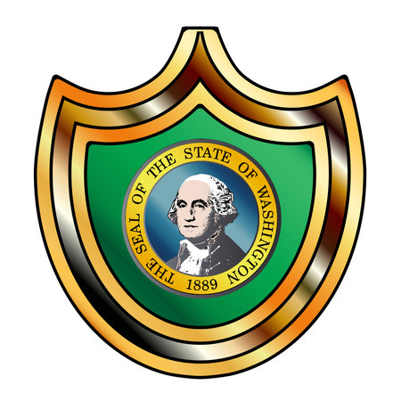 Typical metal shield with inset Washington State flag on a white backgroundのイラスト素材