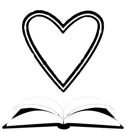 An open book in black and white on a white background with a love reading heartのイラスト素材