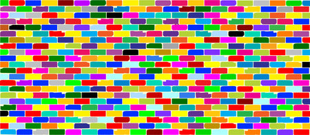 A brick wall background comprising of multi colored building bricksのイラスト素材