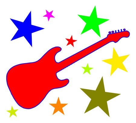 Red generic electric guitar isolated with stars on a white backgroundのイラスト素材