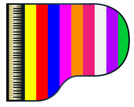 A multi color stripe background space set into a traditional black grand pianoのイラスト素材