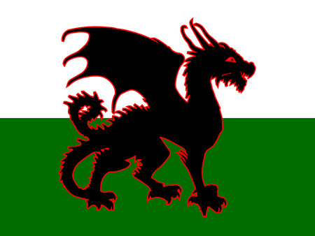 A background of the Wales green and white flag colors with a black dragon inset as a backgroundのイラスト素材