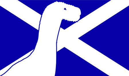 The official flag for Scotland with cartoon silhouette of Nessie the Loch Ness Monsterのイラスト素材