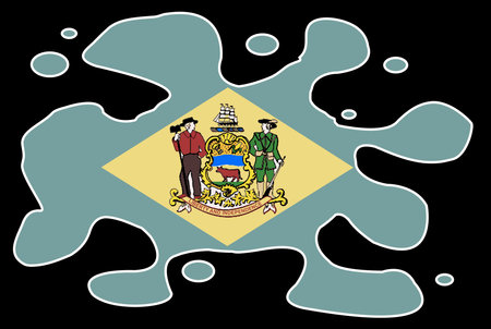 The flag of the state of Delaware set below an ink stain splatterのイラスト素材
