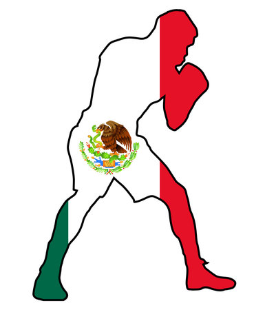 Silhouette of a champion boxer in outline set over the Mexico Mexican national flagのイラスト素材