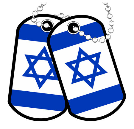 A pair of military dog tags with chain over a white background showing the israeli national flagのイラスト素材