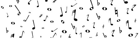 A banner in a white background filled with black isolated musical notesのイラスト素材