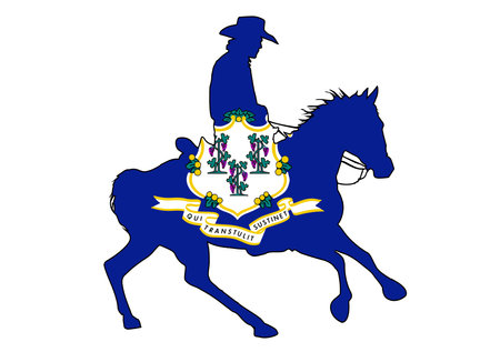 A silhouette of a USA cowboy on a horse with inset Connecticut State Flag flagのイラスト素材