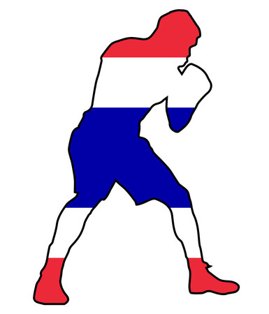 Silhouette of a heavyweight boxer in outline set over the national flag of Thailandのイラスト素材
