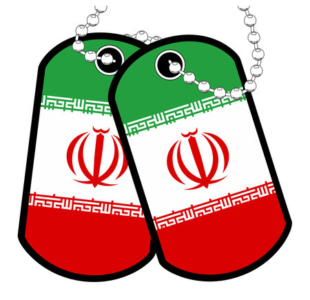 A pair of Iranian military dog tags with chain over a white background showing the Iran national flagのイラスト素材