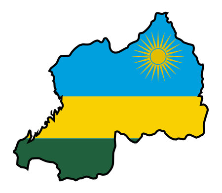 Outline map of the African country of Rwanda with the national flag insetall  isolated on a white backgroundのイラスト素材