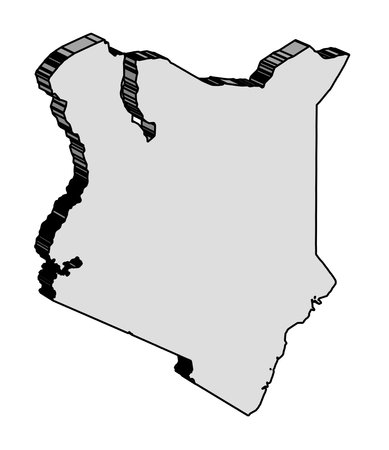 Silhouette 3D map of the African country of Kenya isolated over a white backgroundのイラスト素材
