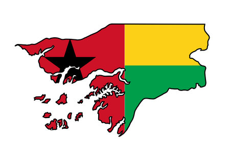 Guinea Bissau black silhouette map over the nationa; flag on a white backgroundのイラスト素材