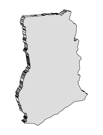 Silhouette 3D outline map of the African country of Ghana isolated over a white backgroundのイラスト素材