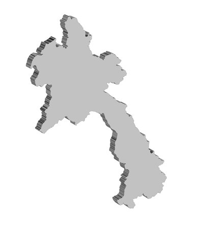 Silhouette outline 3D map of Laos isolated over a white backgroundのイラスト素材