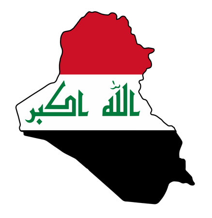 Outline map of the Arab League country of Iraq set on the national flagのイラスト素材