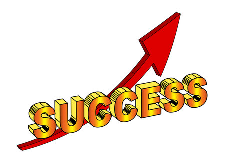 An curved arrow rising with the text SUCCESS all isolated on a white backgroundのイラスト素材