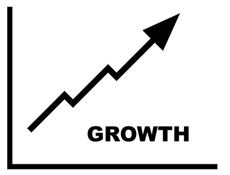 An staggered arrow rising with the text growth all isolated on a white backgroundのイラスト素材