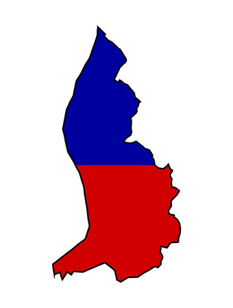 Outline map silhouette of Liechtenstein in the colors of the national flag set over a white backgroundのイラスト素材