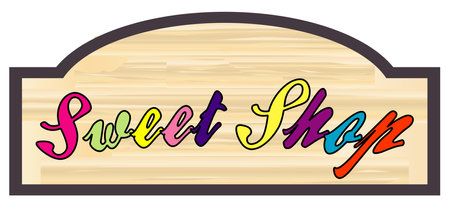 Sweet Shop store stylish wooden store sign over a white backgroundのイラスト素材