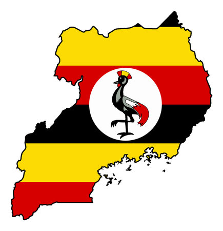Uganda outline silhouette map with the national flag over a white backgroundのイラスト素材