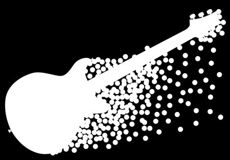 A typical electric guitar silhouette over a black abstract backgroundのイラスト素材